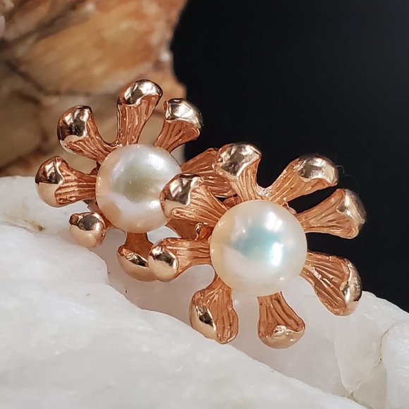 Sterling Silver 925/14K Rose Gold Studs Large Freshwater Pearls Earriings - Picture 5 of 11
